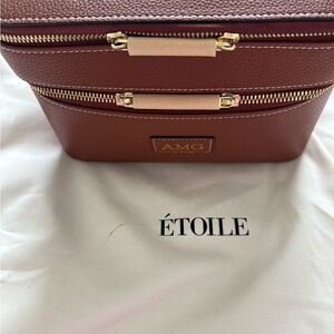 AMO Brown Cosmetic Bag with Gold Details